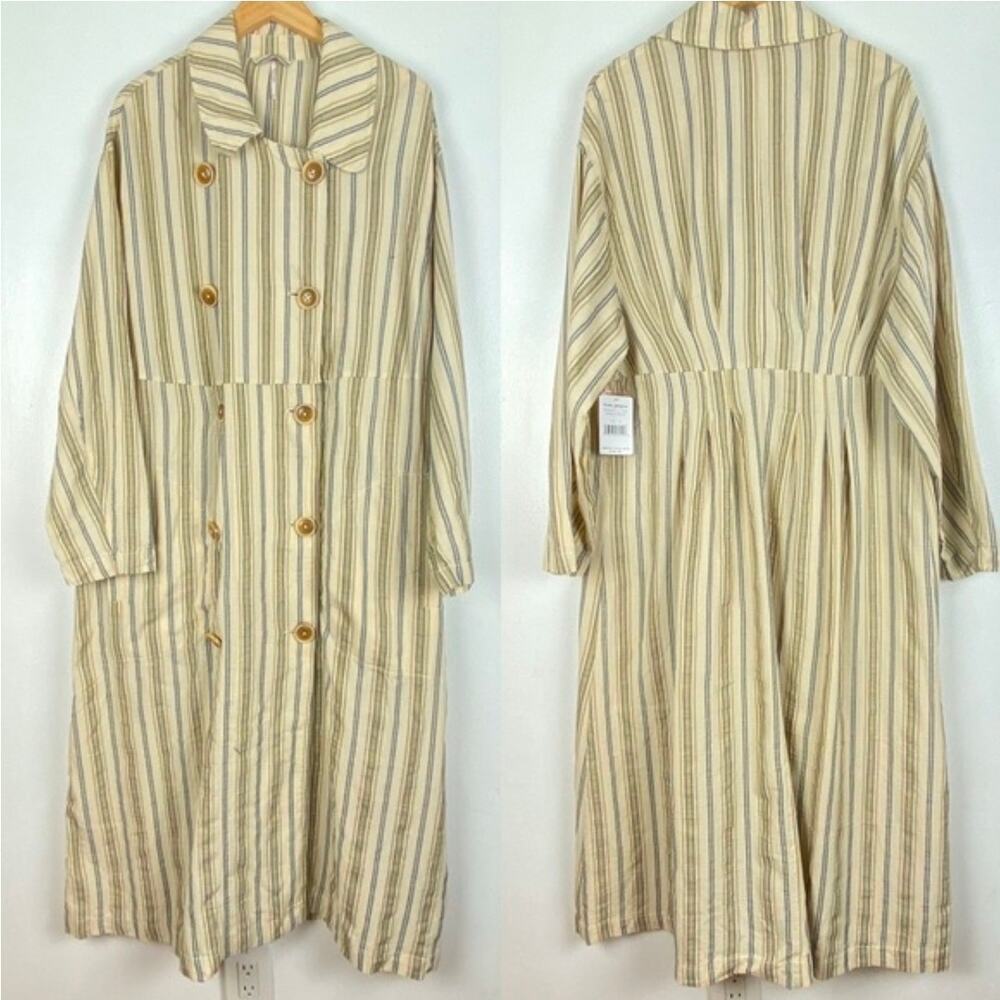 Free People $198 Striped XS Retro Boho Long Trench Coat - Picture 4 of 7